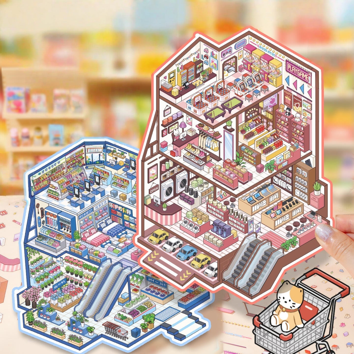 Shopping Spree 3D Sticker | 2 Cute Miniature Scenes