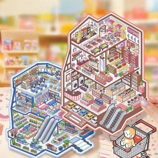 Shopping Spree 3D Sticker | 2 Cute Miniature Scenes