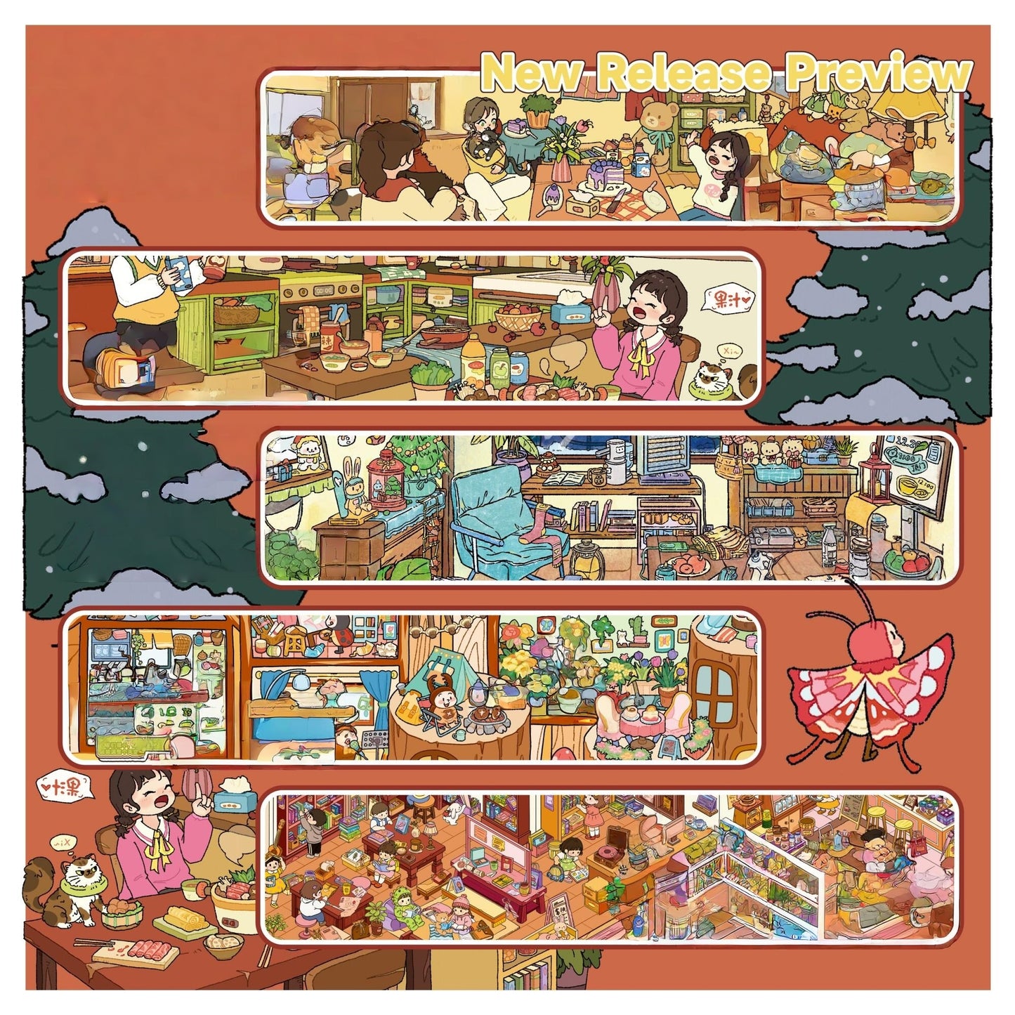 Warm Stays 3D Sticker | 5 Cute Miniature Scenes