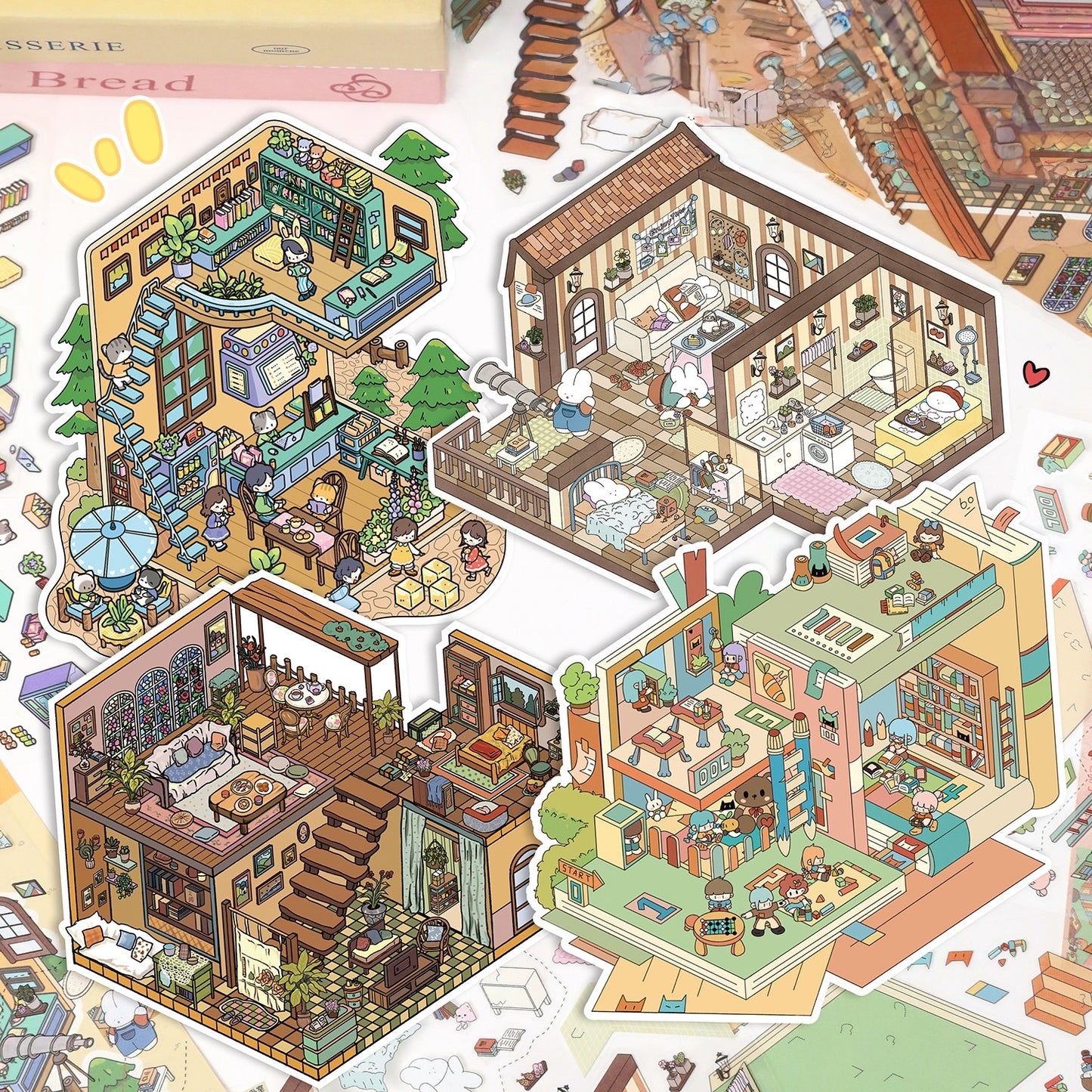 Cute Daily Life 3D Sticker | 4 Cute Miniature Scenes