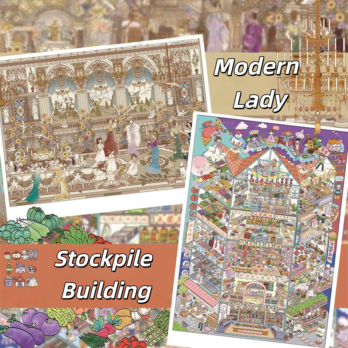 Vintage Modern 3D Sticker | 2 Cute Miniature Scenes