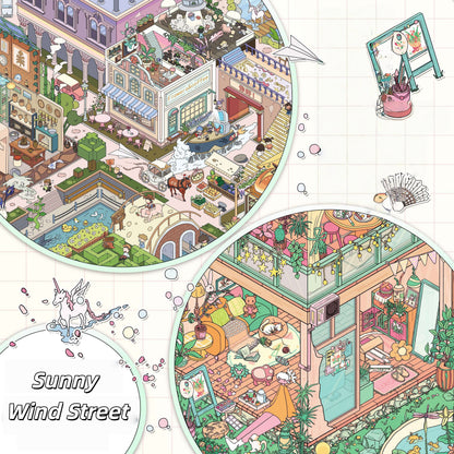 Sunny Wind Street 3D Sticker | 2 Cute Miniature Scenes