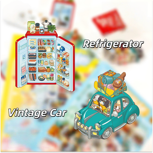 Mystery of Machines 3D Sticker | 2 Cute Miniature Scenes