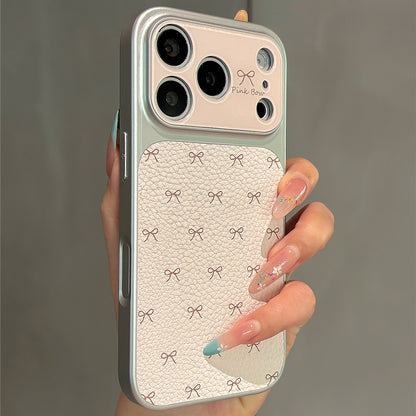 Lychee Grain Pink Bow Faux Leather Phone Case