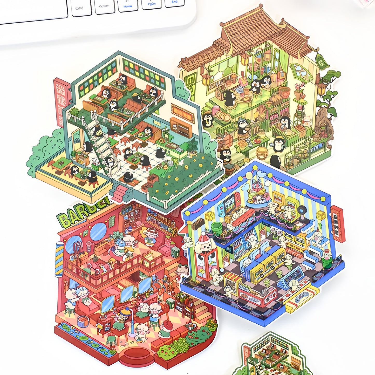 Paw's Shop 3D Sticker | 4 Cute Miniature Scenes