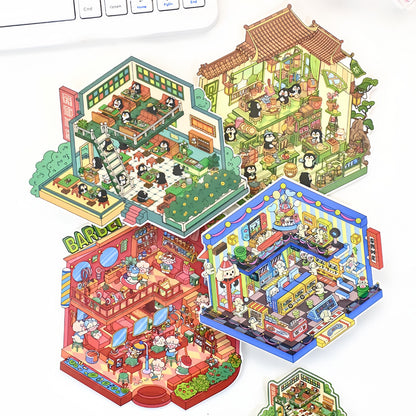 Paw's Shop 3D Sticker | 4 Cute Miniature Scenes