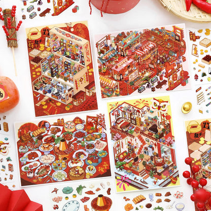 Greet the New Year 3D Sticker | 4 Cute Miniature Scenes