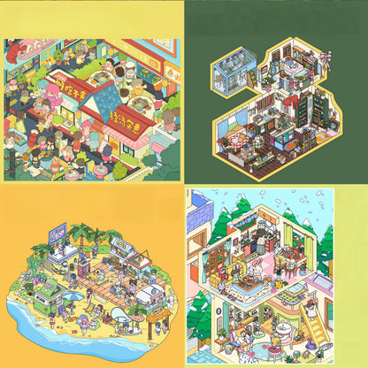 Leisurely Day 3D Sticker | 4 Cute Miniature Scenes