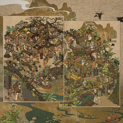Ancient Taverns and Tea Houses 3D Sticker | 2 Cute Miniature Scenes