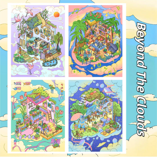 Beyond The Clouds 3D Sticker | 4 Cute Miniature Scenes