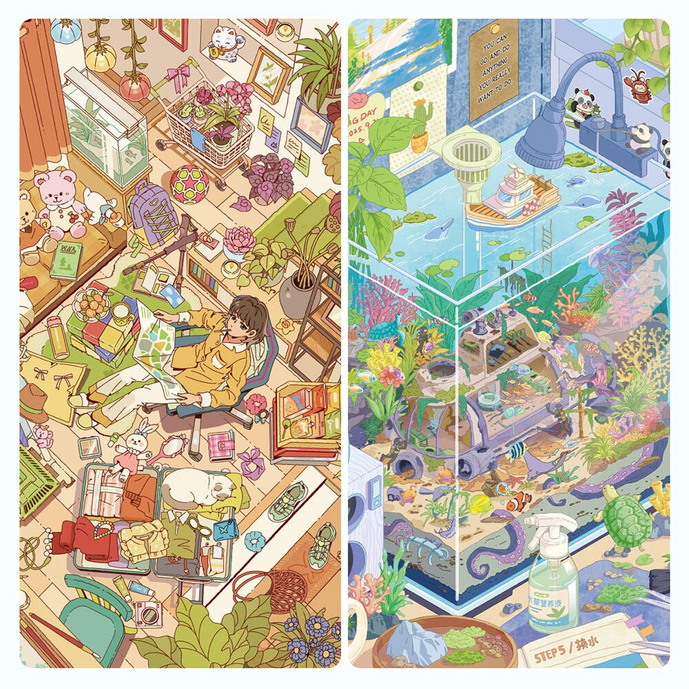 Leisure Time 3D Sticker | 2 Cute Miniature Scenes