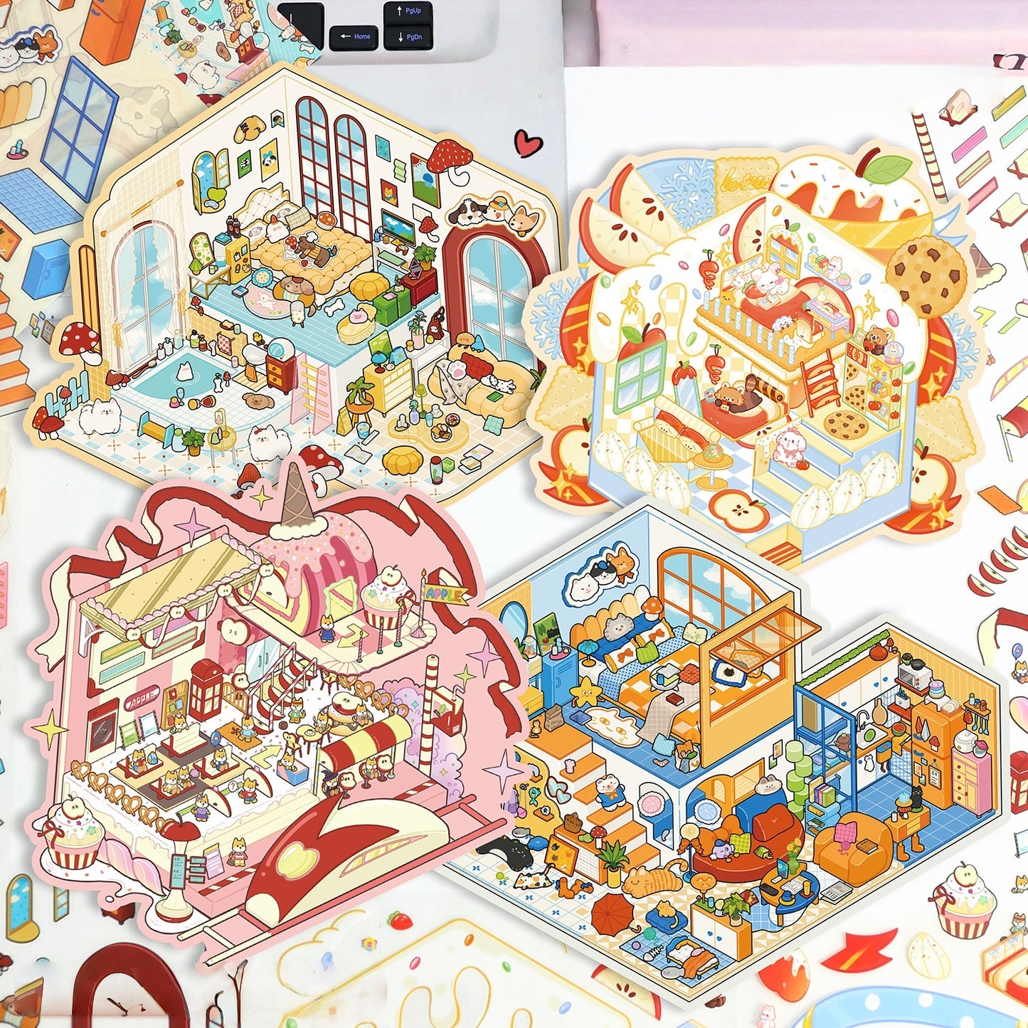 Dream Villa 3D Sticker | 4 Cute Miniature Scenes