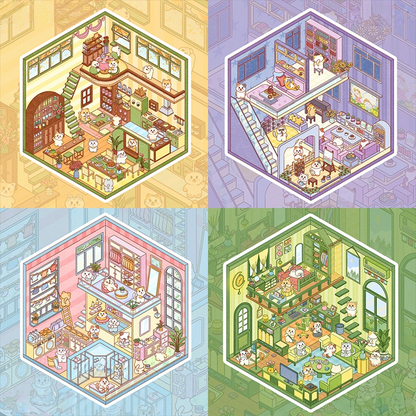 Cat House 3D Sticker | 4 Cute Miniature Scenes