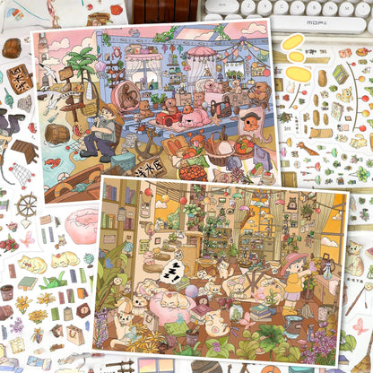 Furry Vacations 3D Sticker | 2 Cute Miniature Scenes