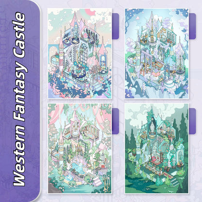 Western Fantasy Castle 3D Sticker | 4 Cute Miniature Scenes