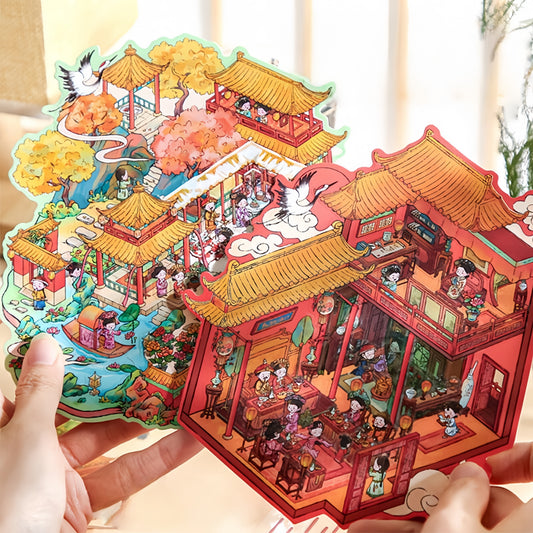 Ancient Court Life 3D Sticker | 2 Cute Miniature Scenes