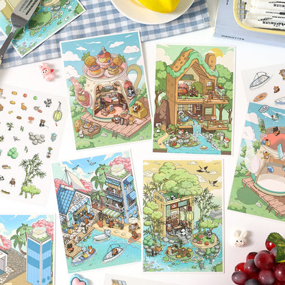 Holiday life 3D Sticker | 4 Cute Miniature Scenes