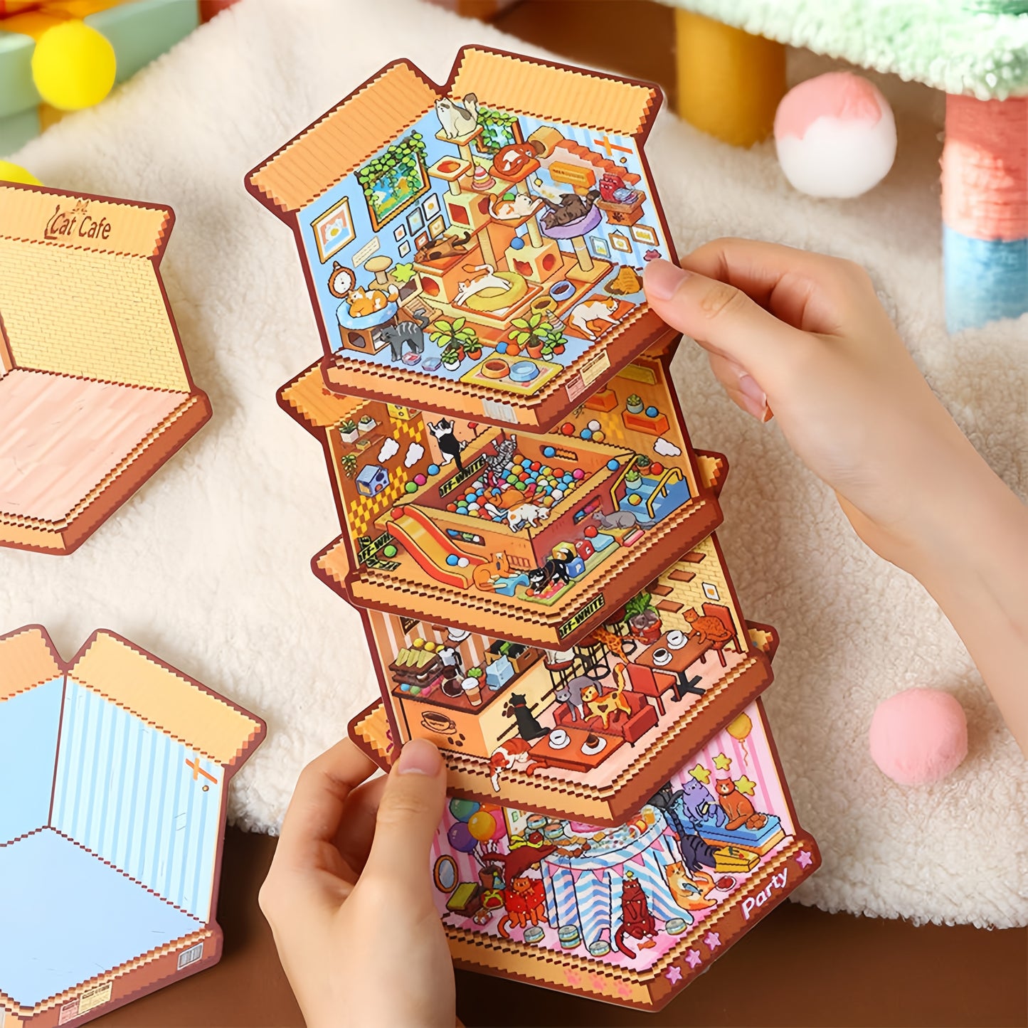 Kitty Corners 3D Sticker | 4 Cute Miniature Scenes