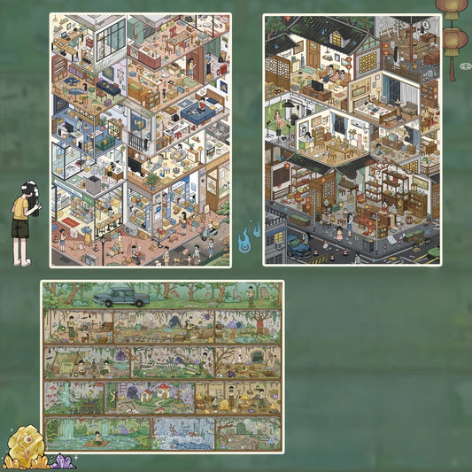 City of Shadows 3D Sticker | 3 Cute Miniature Scenes