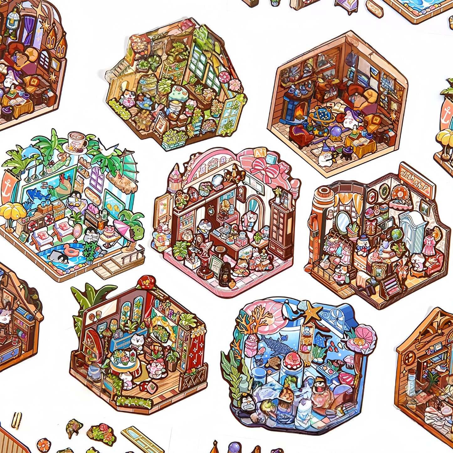 Curiosity Map 3D Sticker | 4 Cute Miniature Scenes