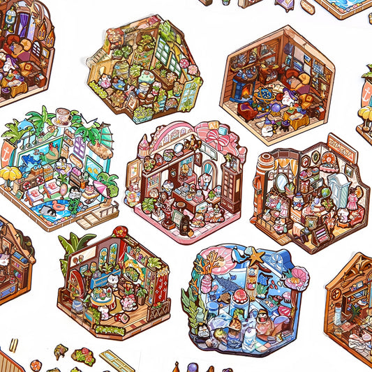 Curiosity Map 3D Sticker | 4 Cute Miniature Scenes