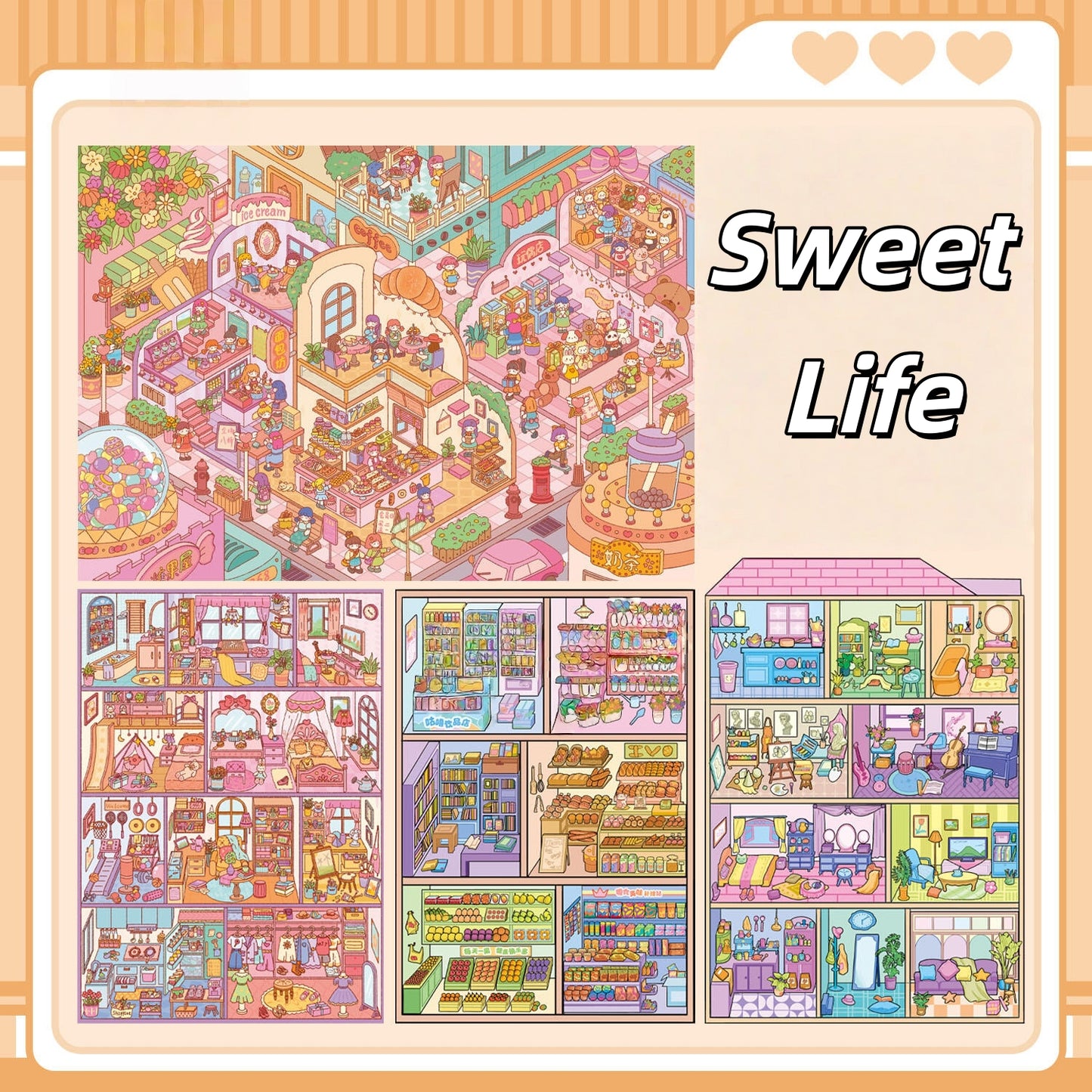 Sweet Life 3D Sticker | 4 Cute Miniature Scenes