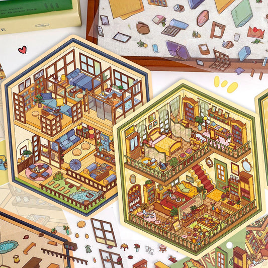 Cozy Cabin 3D Sticker | 2 Cute Miniature Scenes
