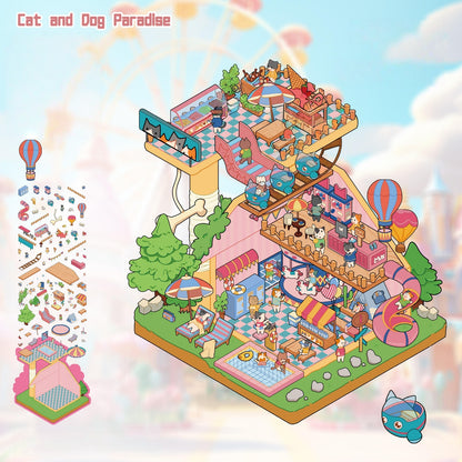 Cat and Dog Paradise 3D Sticker