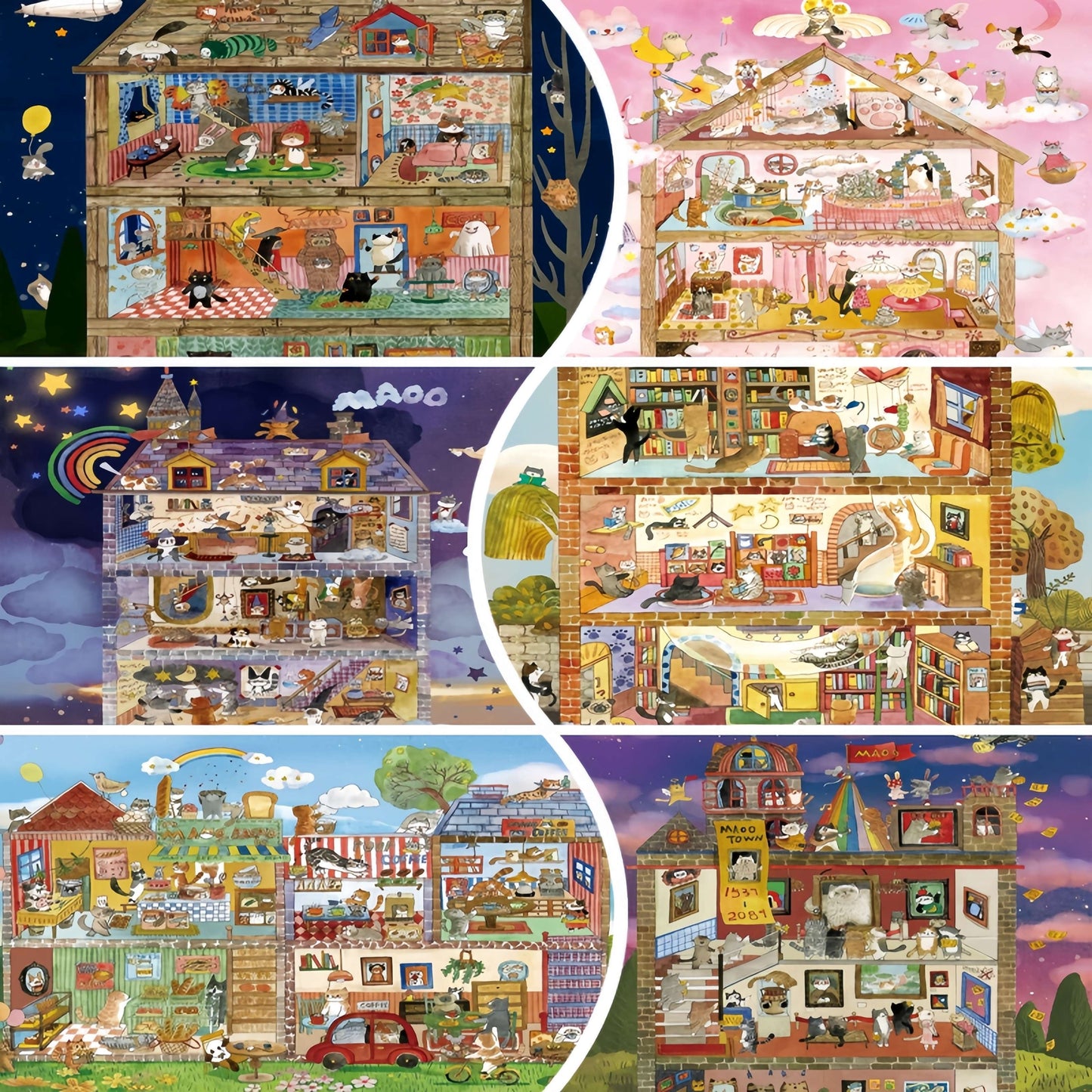 Meow Dream Town 3D Sticker | 6 Cute Miniature Scenes