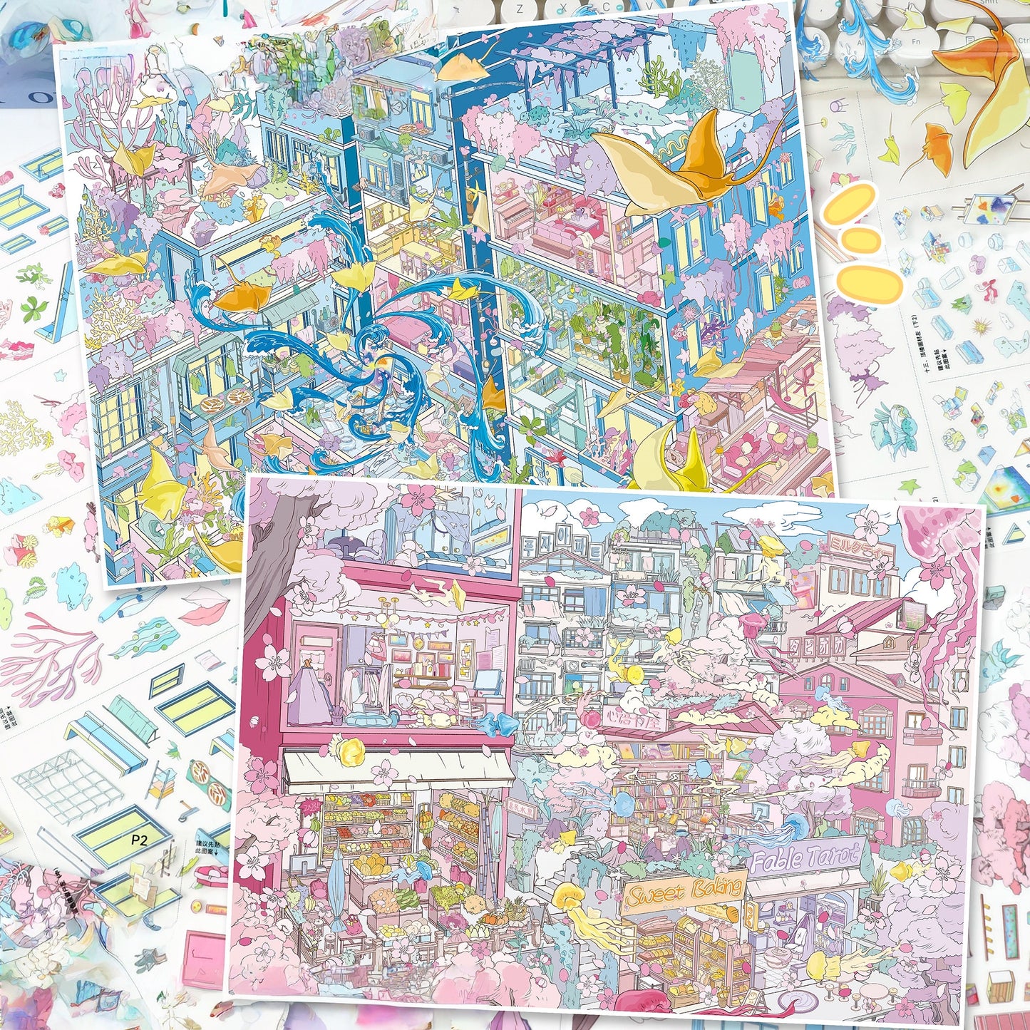 Floating Fantasies 3D Sticker | 2 Cute Miniature Scenes