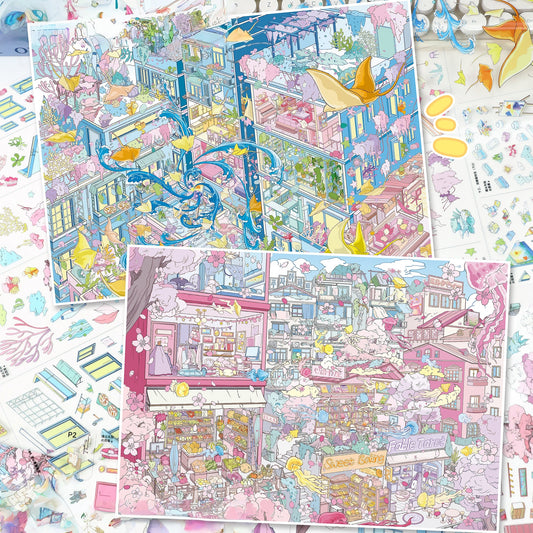 Floating Fantasies 3D Sticker | 2 Cute Miniature Scenes