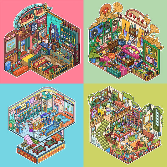The 1990s 3D Sticker | 4 Cute Miniature Scenes
