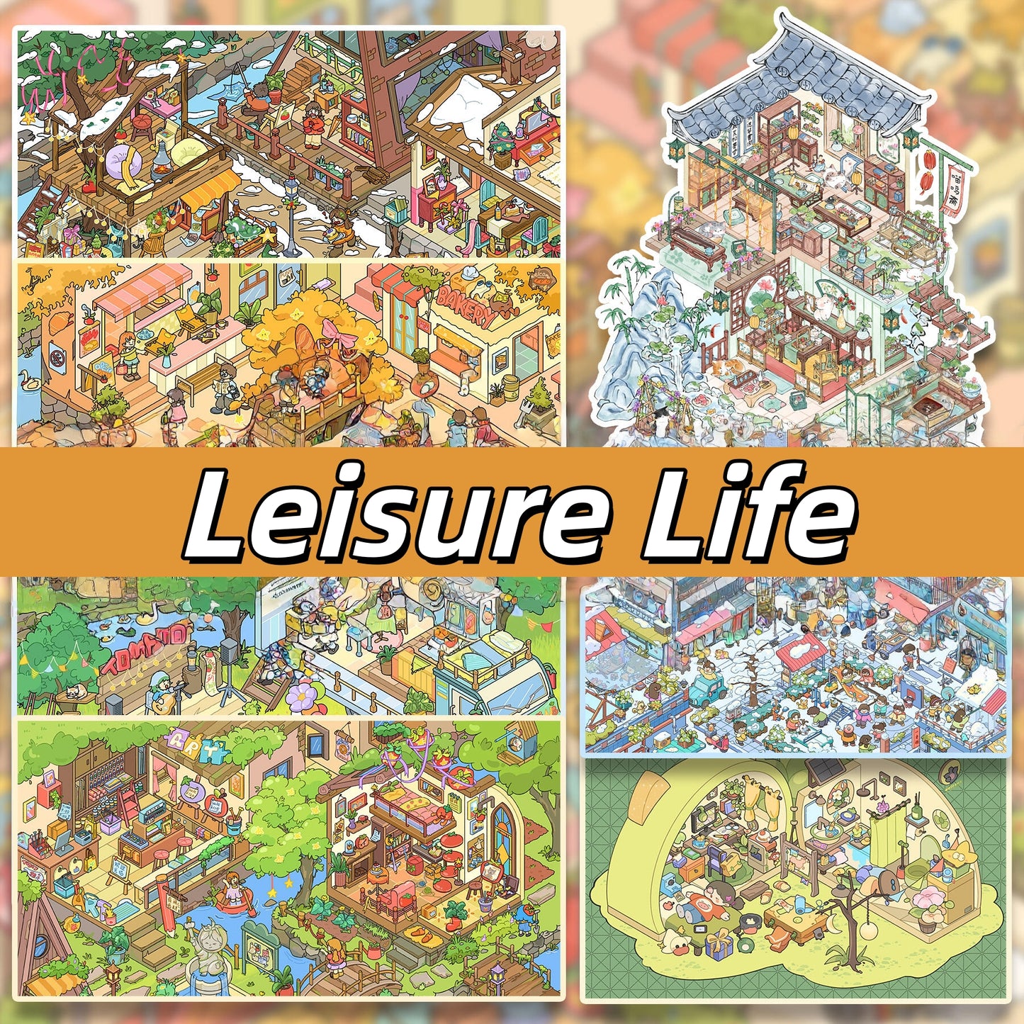 Leisure Life 3D Sticker | 7 Cute Miniature Scenes