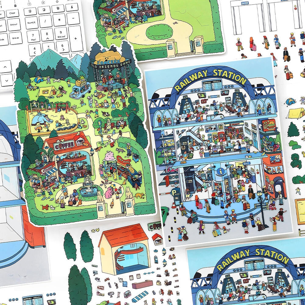 Simulation Management 3D Sticker | 2 Cute Miniature Scenes