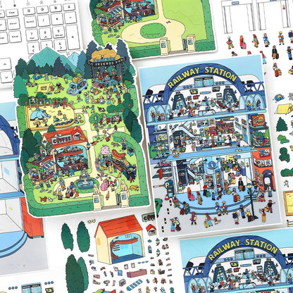 Simulation Management 3D Sticker | 2 Cute Miniature Scenes