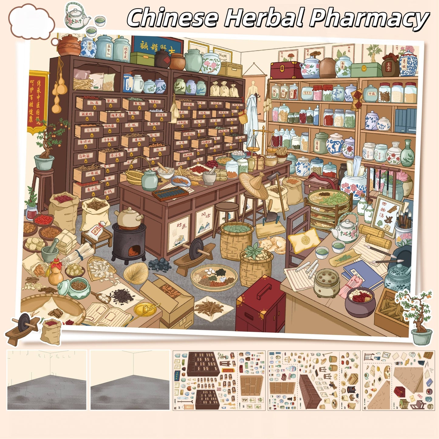 Traditional Shop 3D Sticker | 2 Cute Miniature Scenes