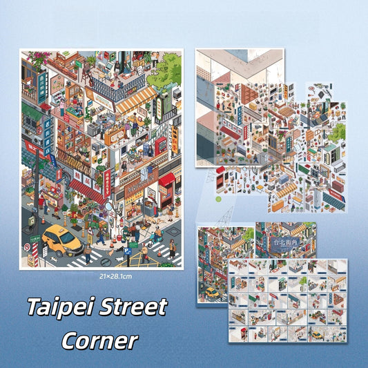 Streetscapes 3D Sticker | 4 Cute Miniature Scenes