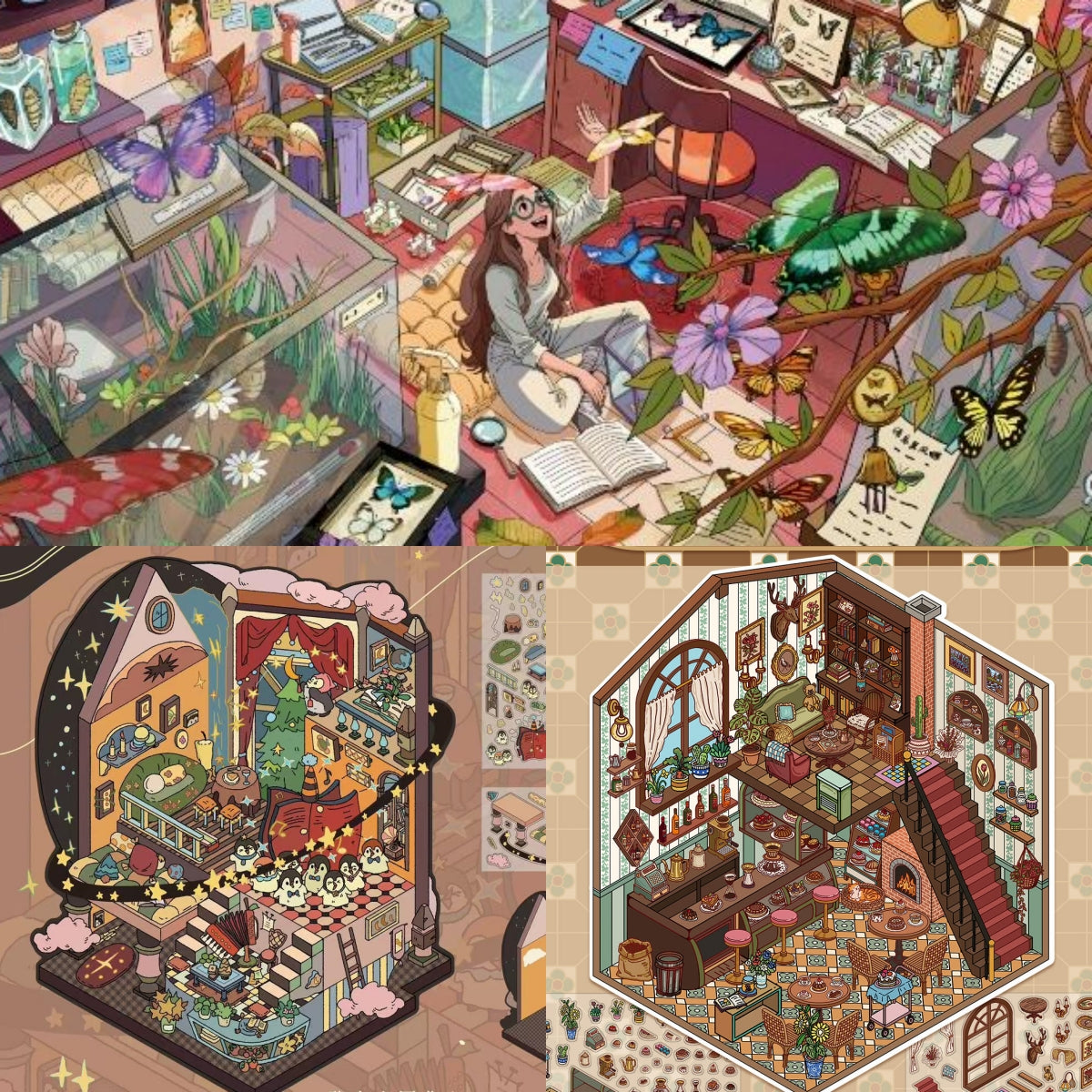 Fantasy Rooms 3D Sticker | 3 Cute Miniature Scenes