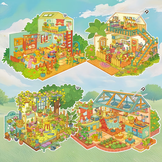 Small Garden 3D Sticker | 4 Cute Miniature Scenes