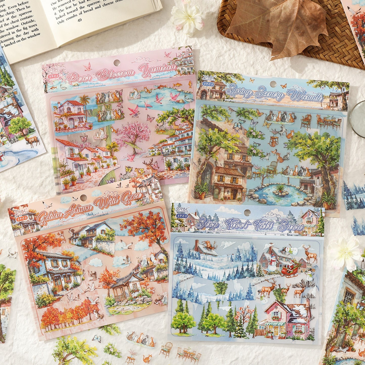 Four Seasons House 3D Sticker | 4 Cute Miniature Scene