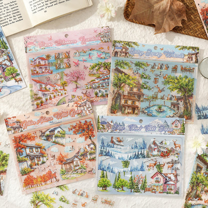 Four Seasons House 3D Sticker | 4 Cute Miniature Scene