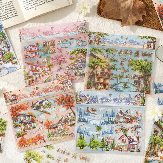 Four Seasons House 3D Sticker | 4 Cute Miniature Scene