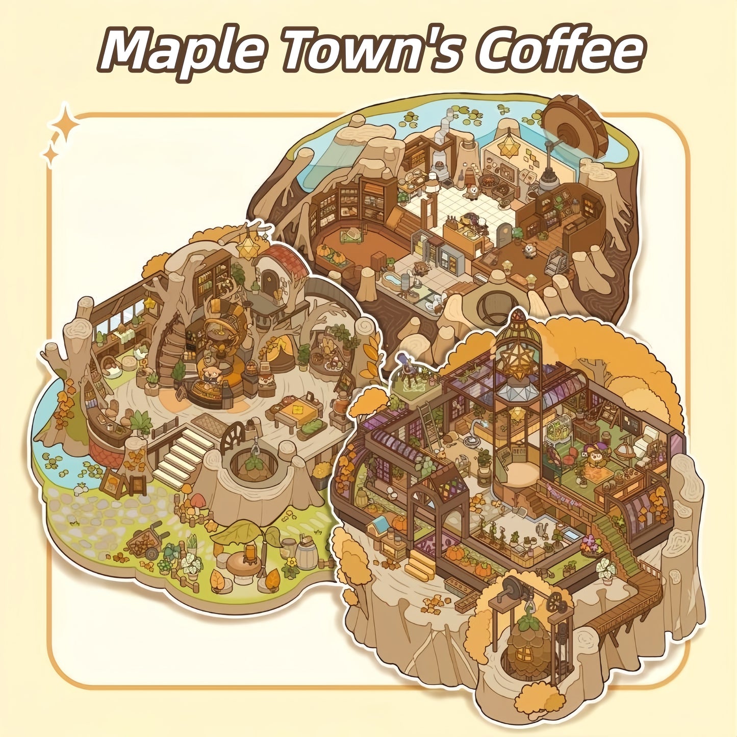 Maple Town's Coffee 3D Sticker | 3 Cute Miniature Scenes