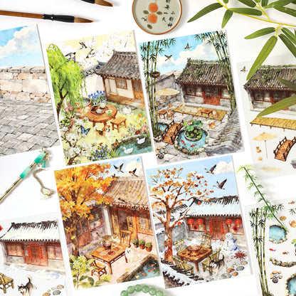 Ancient Chinese Courtyard 3D Sticker | 4 Cute Miniature Scenes