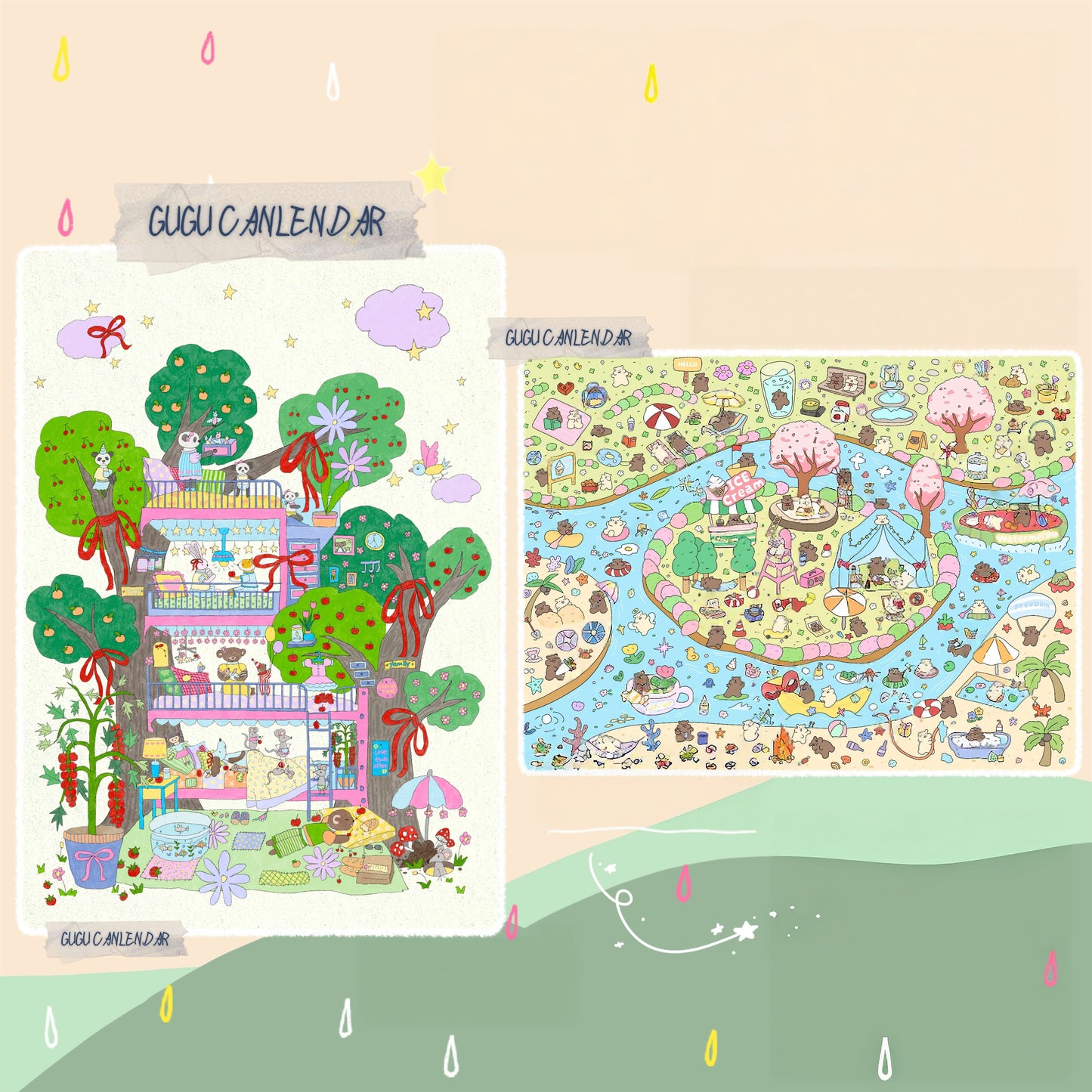 Gugu Calendar 3D Sticker | 2 Cute Miniature Scenes