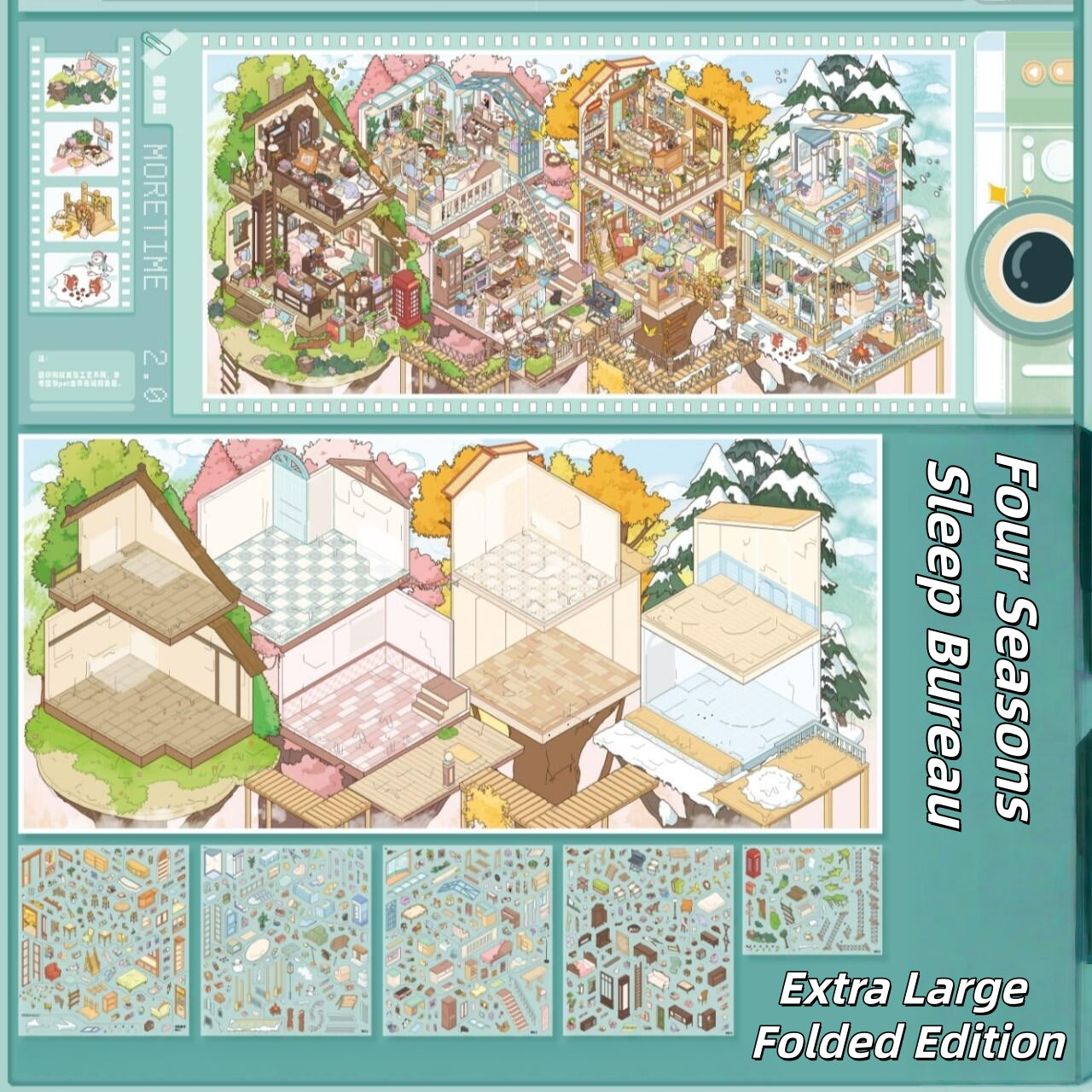 Four Seasons Sleep Bureau 3D Sticker | 2 Cute Miniature Scenes