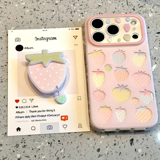Hollow Pink Strawberry Magnetic Stand Acrylic Phone Case