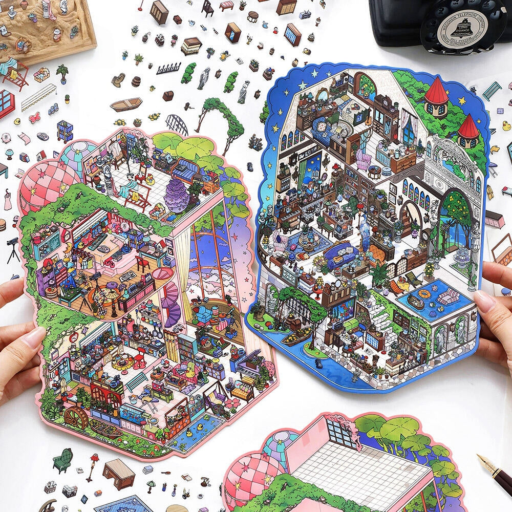 Dream Home 3D Sticker | 2 Cute Miniature Scenes