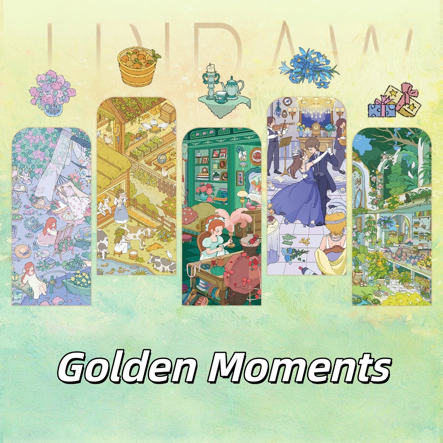 Golden Moments 3D Sticker | 5 Cute Miniature Scenes