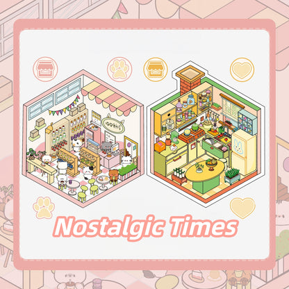 Nostalgic Times 3D Sticker | 2 Cute Miniature Scenes